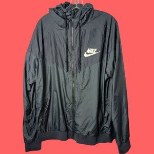Nike Mens Black Hooded Windbreaker Jacket Lightweight  W/Logo Black/ Gray Xlarge